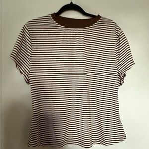 SHEIN Striped Short Sleeve Tee in Brown and White